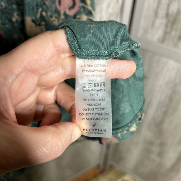 Peruvian Connection Short Floral Dress Green Color Floral Print Pockets Size M - Picture 5 of 7